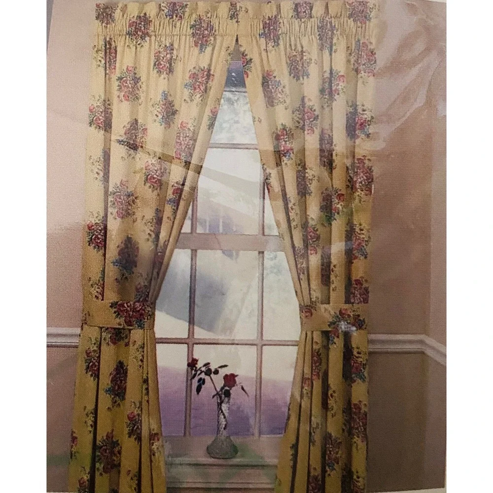 VTG 80's Springmaid  Floral Curtain Panel Pair 80x84 & 2 Pantaloon Valances NEW